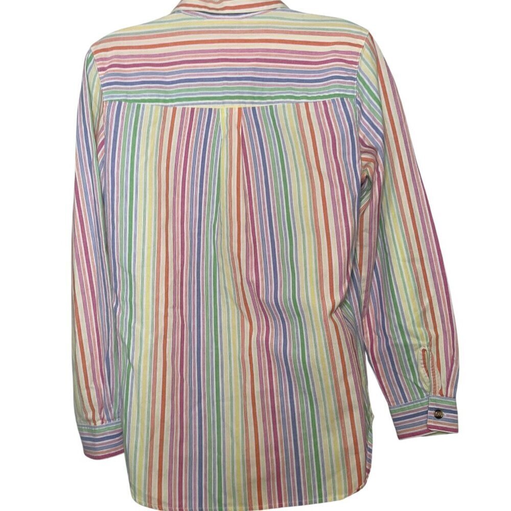 Blair Women’s Rainbow Stripe Button Down Shirt Tortoise Buttons 100% Cotton S - Picture 5 of 5